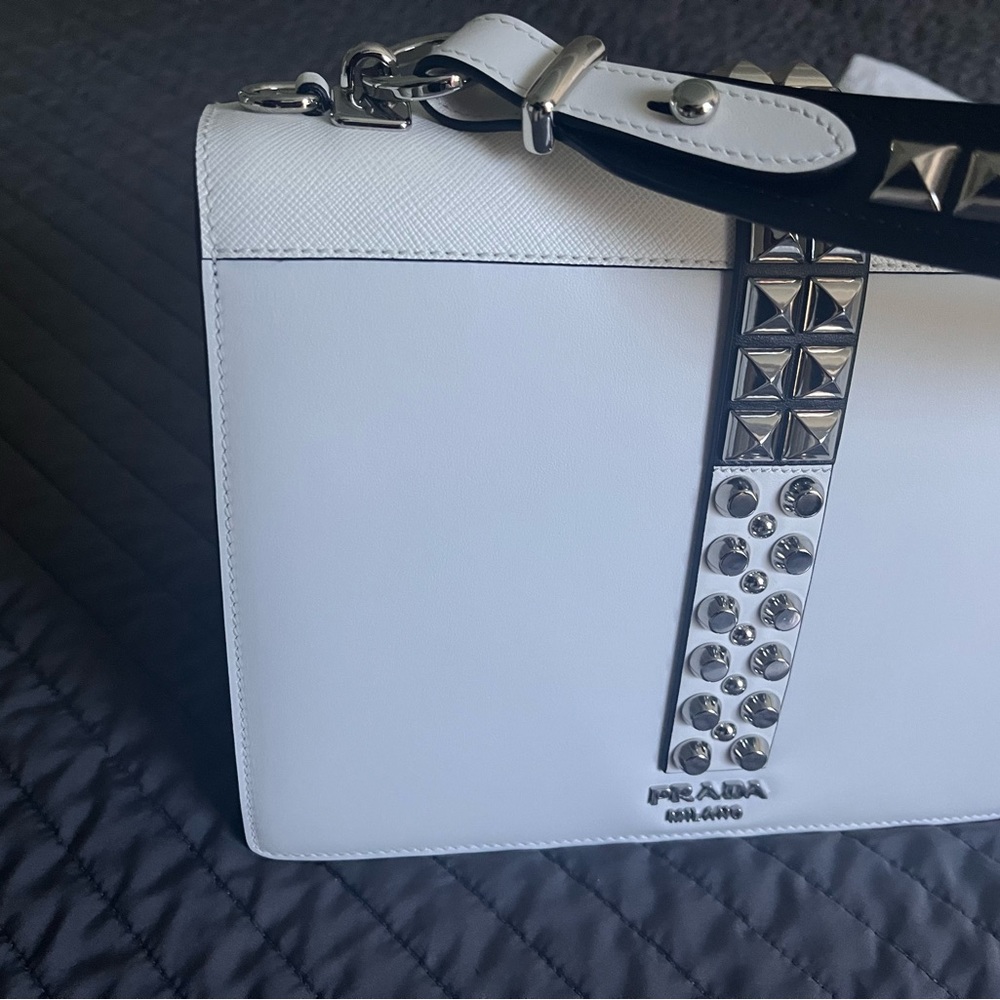 Prada white leather shoulder bag